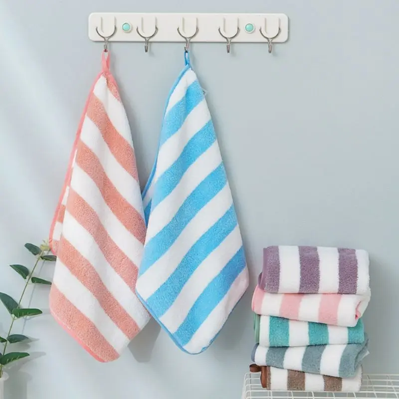 Home Textiles Face Towel - ผ้าเช็ดหน้าเนื้อนุ่มขนาด 30*30 ซม. ซึมซับดี ผลิตจากโพลีเอสเตอร์ลายทาง เหมาะสำหรับผิวบอบบาง