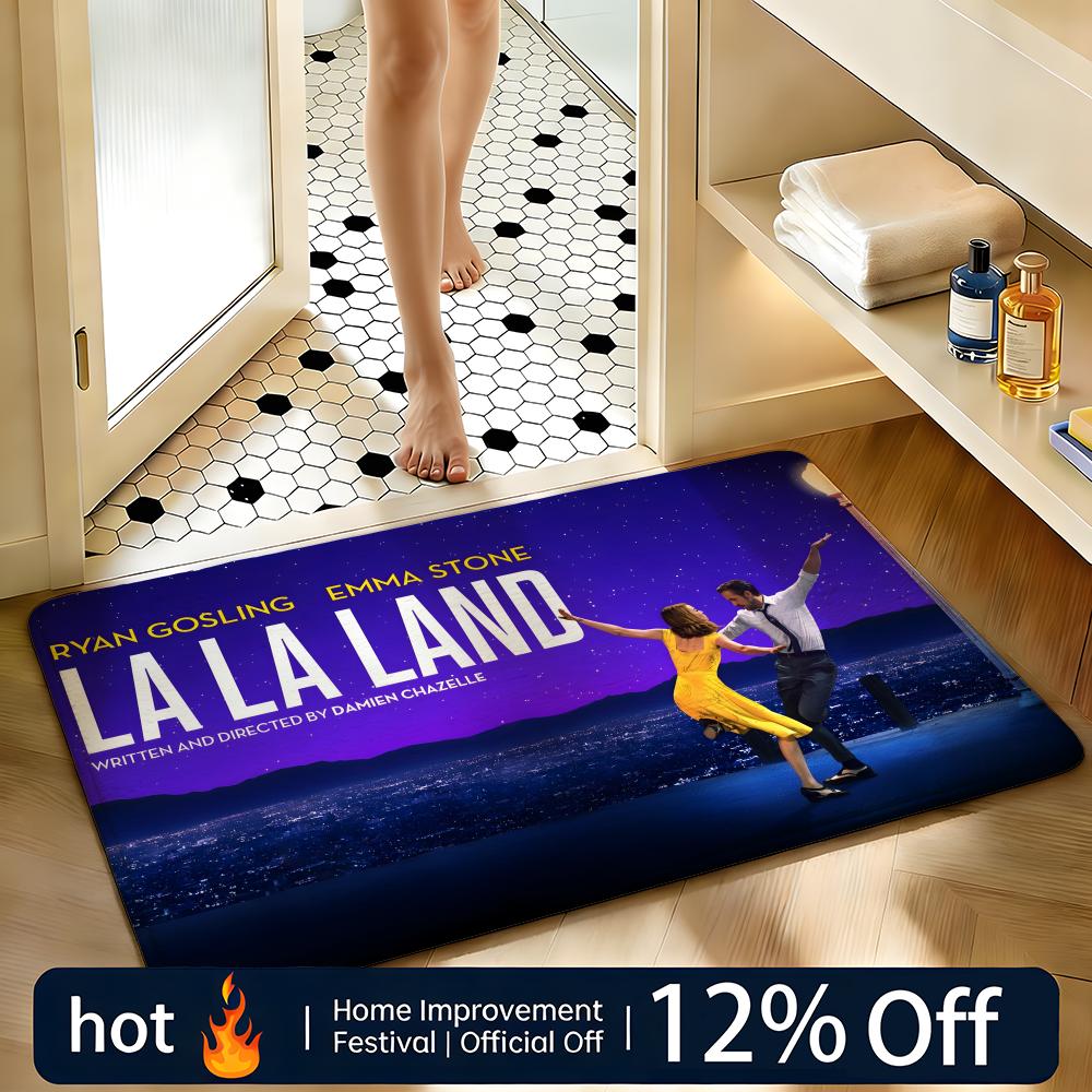 Home Landing Textiles - พรมกันลื่นแบบนุ่มดูดซับได้ดี ลายภาพยนตร์ลา-ลา-แลนด์ สำหรับตกแต่งบ้าน พรมเช็ดเท้า พรมปูพื้นห้องนอน พรมห้องอาบน้ำ