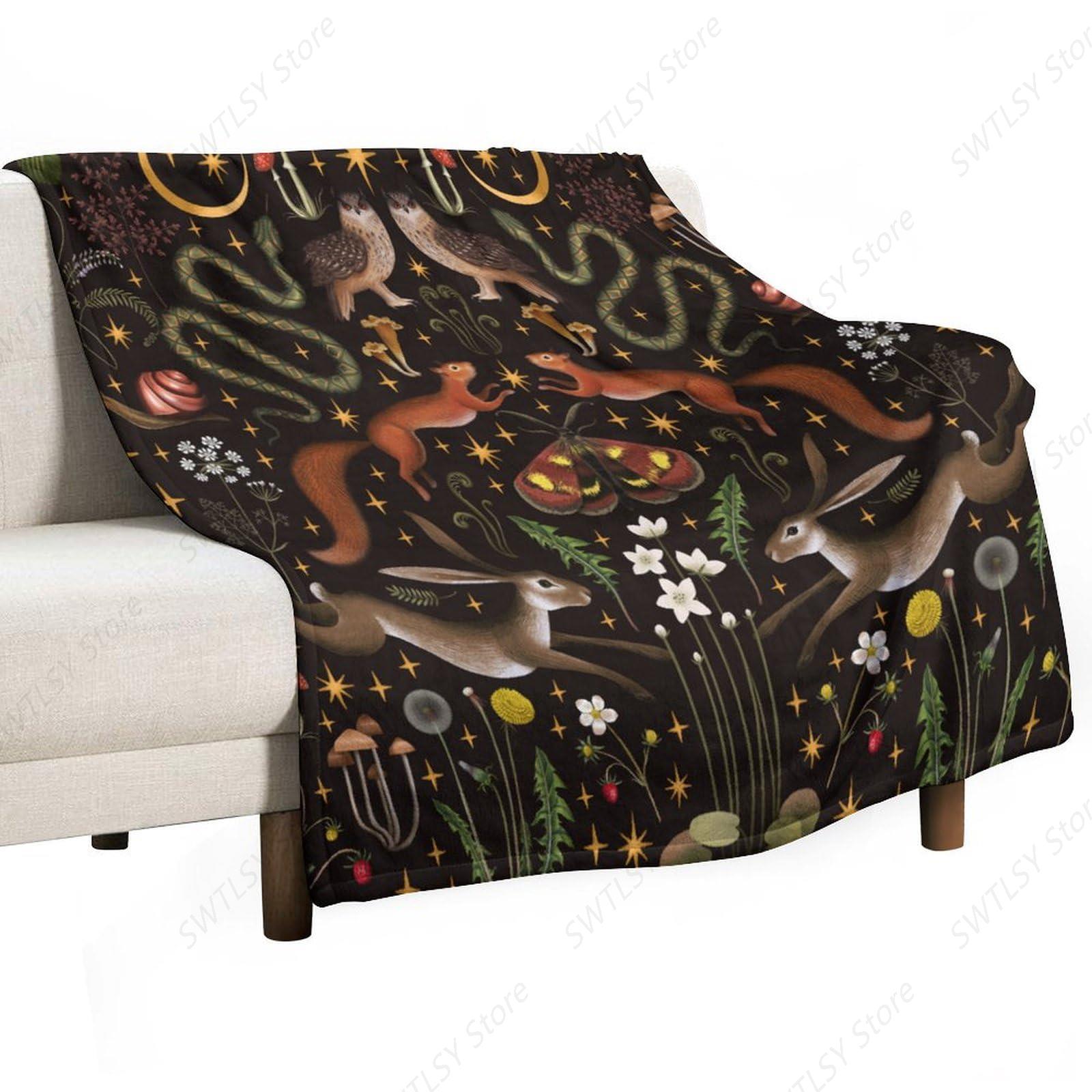Home Landing Textiles - ผ้าห่มลายป่าชนบท ลายเทพนิยาย ป่า ทุรกันดาร สัตว์ป่า ผีเสื้อ