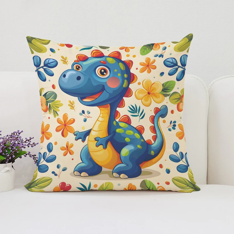 Home Landing Textiles - ปลอกหมอนอิงลายไดโนเสาร์ ขนสั้น พิมพ์ลาย สำหรับตกแต่งโซฟาห้องนั่งเล่น ปลอกหมอนอิงตกแต่ง