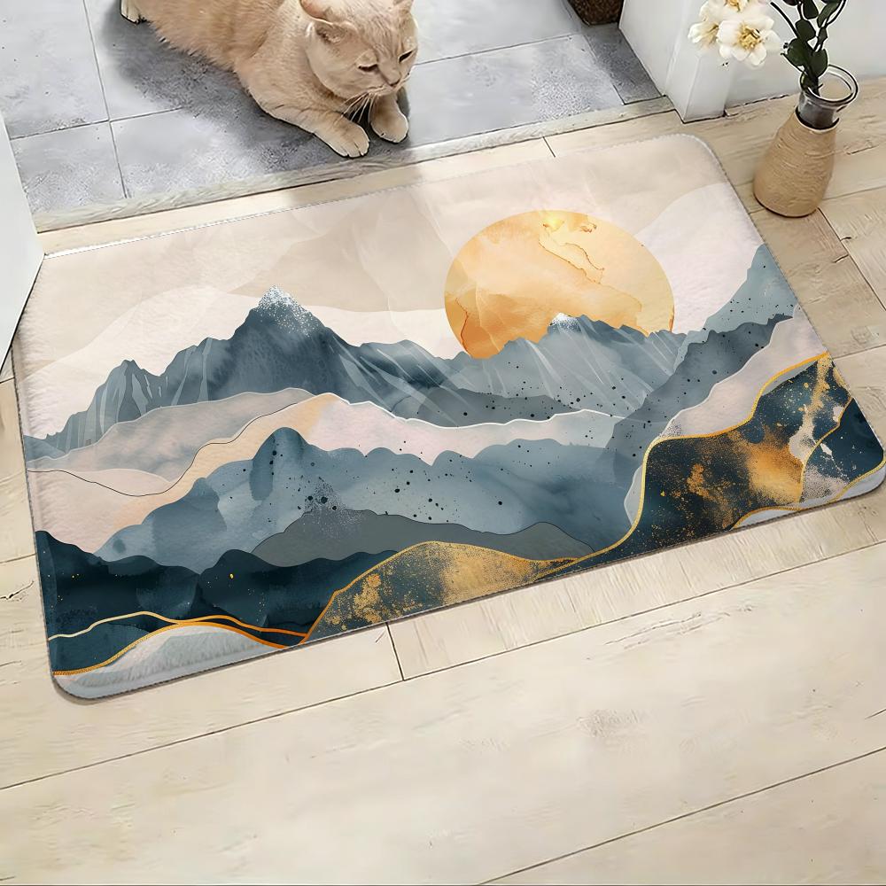 Home Landing Textiles - แผ่นรองพื้นลายภูเขา ผ้าฟลานเนลนุ่ม ซับน้ำ กันลื่น สำหรับห้องน้ำ ห้องนอน