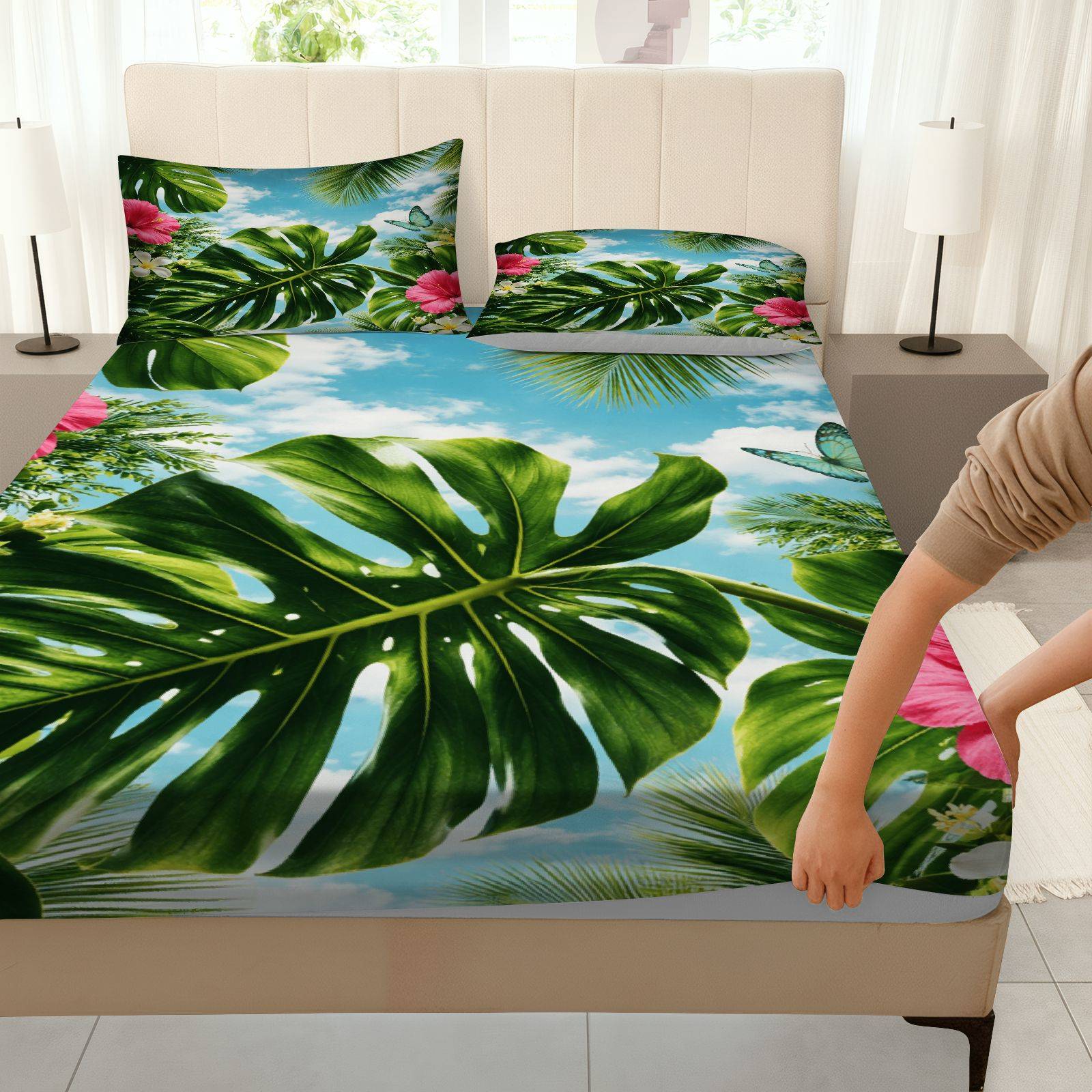 ชุดผ้าปูที่นอนลายดอกชบาเขตร้อน - Fitted Sheet Deep บทวิจารณ์และราคา